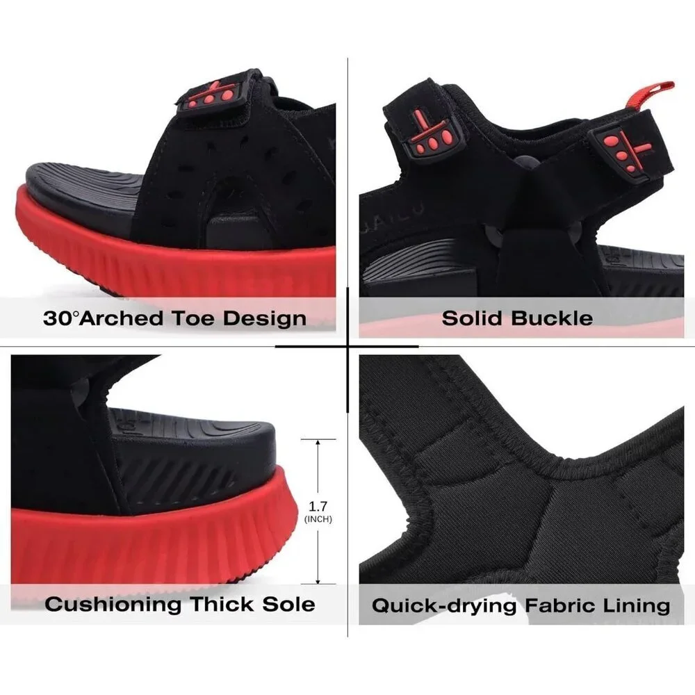 Casual Hiking Sandals Men's Black Red Athletic Sports Walking Fisherman Shoes